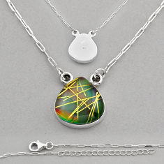 17.09cts back closed multi color dichroic glass pear 925 silver necklace n6297