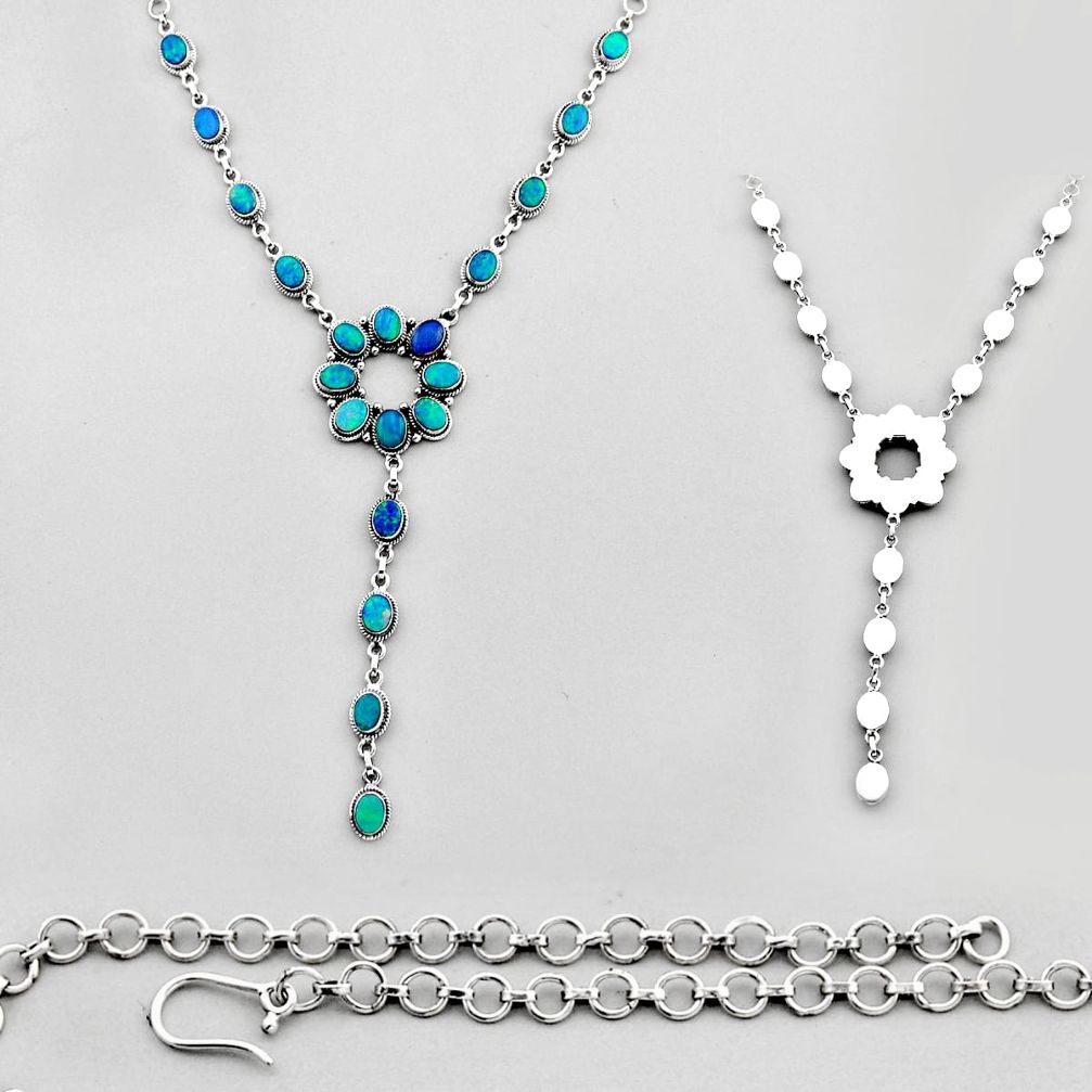 25.65cts back closed natural blue doublet opal australian silver necklace c34157