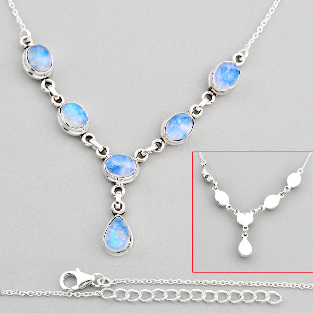 18.56cts back closed natural blue moonstone 925 sterling silver necklace y82102