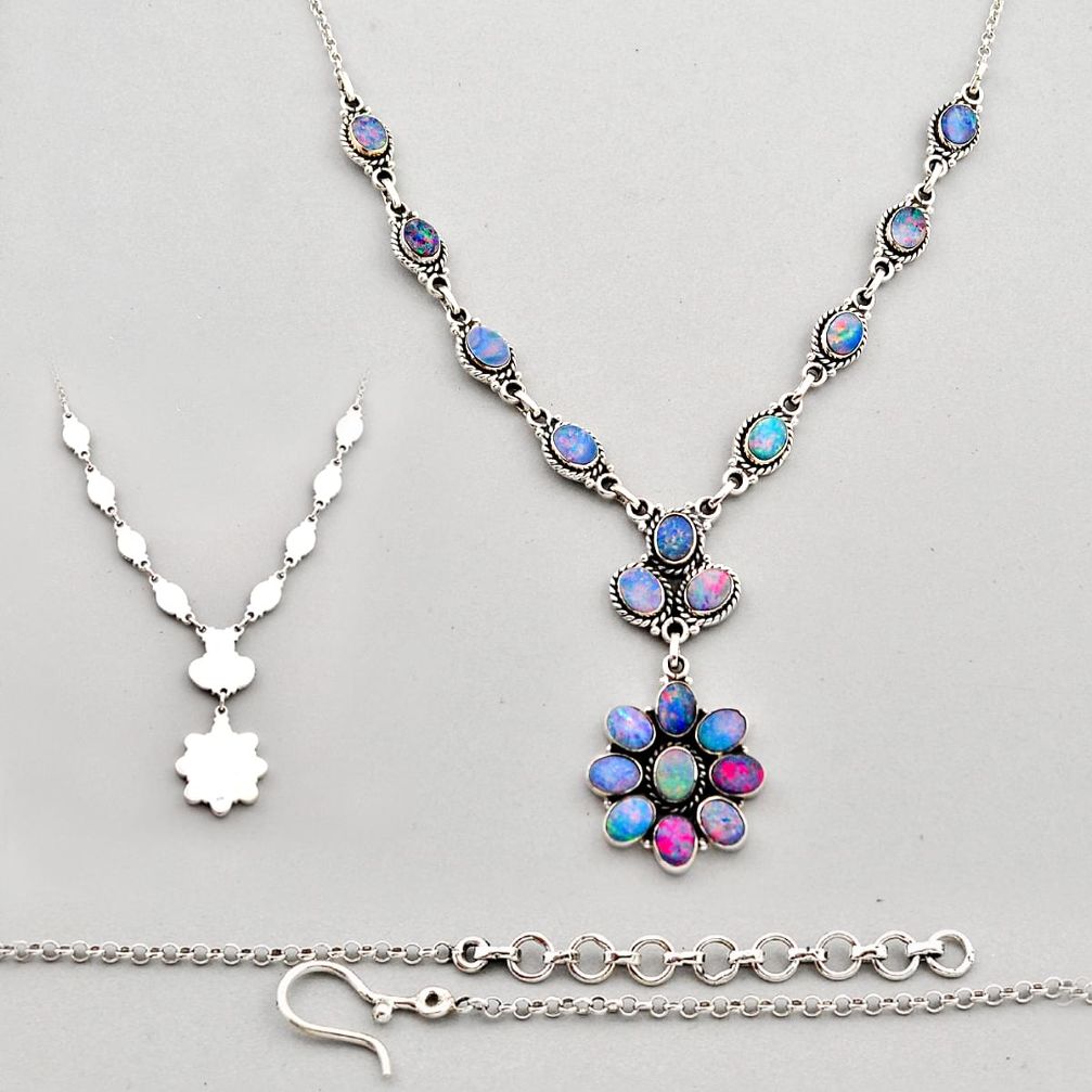 29.03cts back closed natural doublet opal australian 925 silver necklace c34131