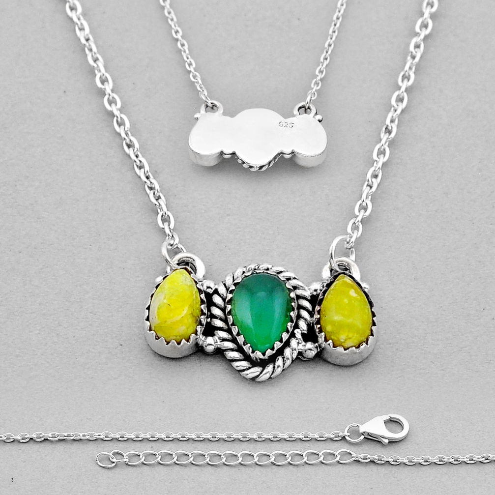 7.28cts back closed natural green chalcedony lizardite silver necklace n49152