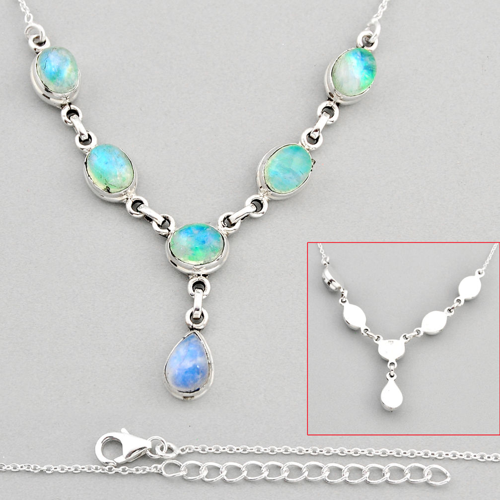 17.67cts back closed natural green moonstone 925 sterling silver necklace y82101