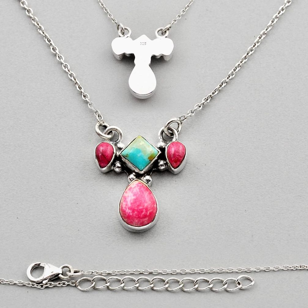 4.57cts back closed natural  turquoise thulite 925 silver necklace c33575