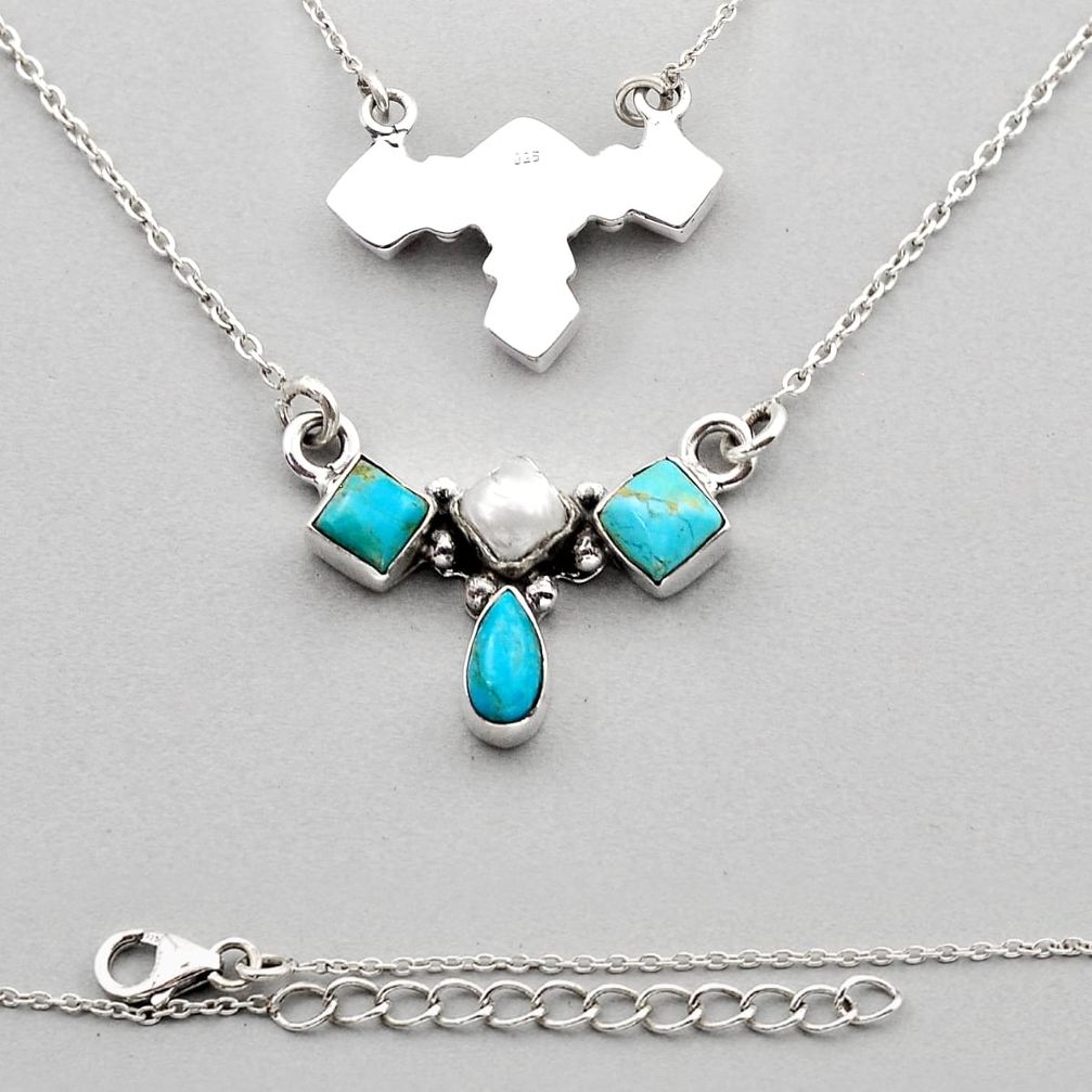 4.61cts back closed natural pearl kingman turquoise 925 silver necklace c33576