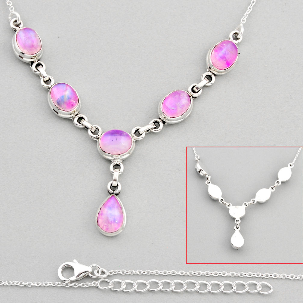 18.55cts back closed natural pink moonstone 925 sterling silver necklace y82104