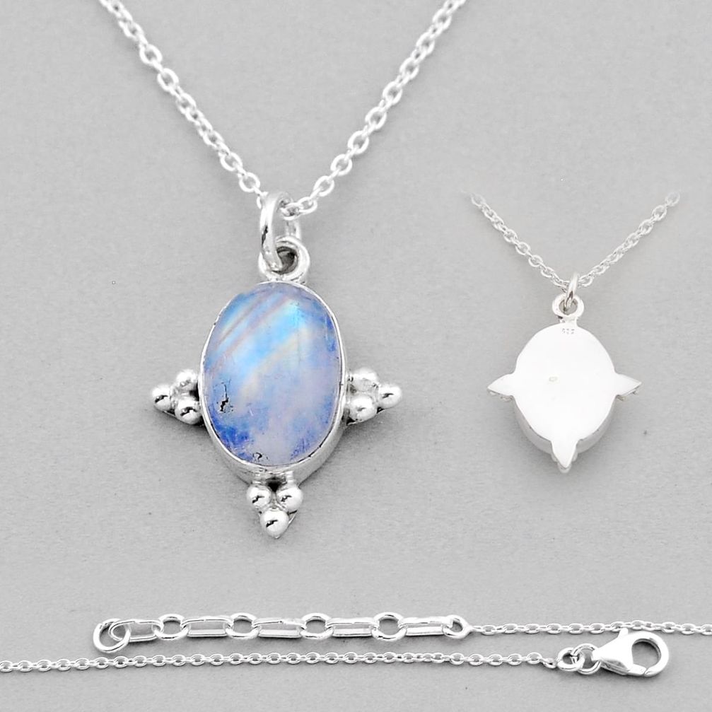 7.00cts back closed natural rainbow moonstone oval 925 silver necklace n36828