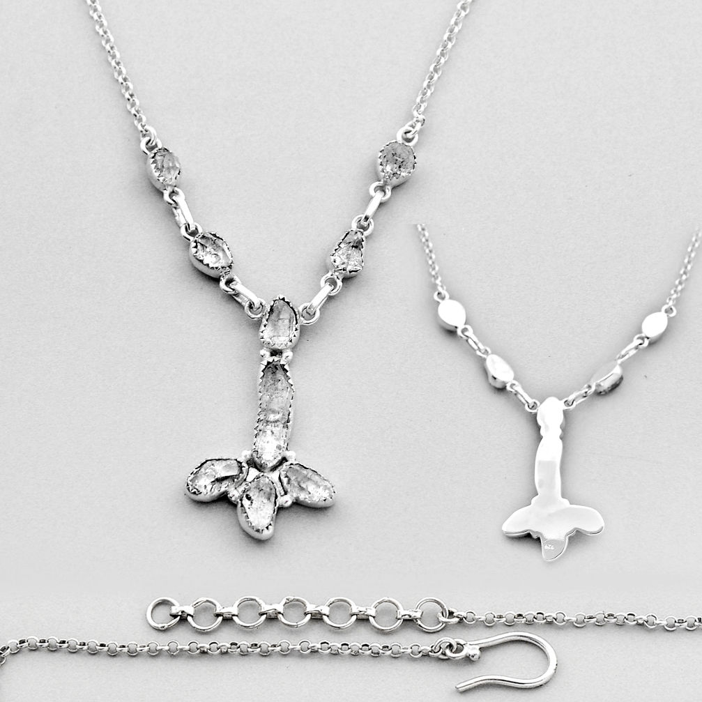 21.04cts back closed natural white herkimer diamond 925 silver necklace c34146