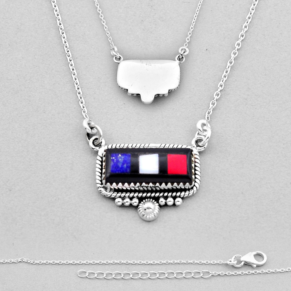 6.45cts back closed pink blue white strip opal baguette silver necklace n49193