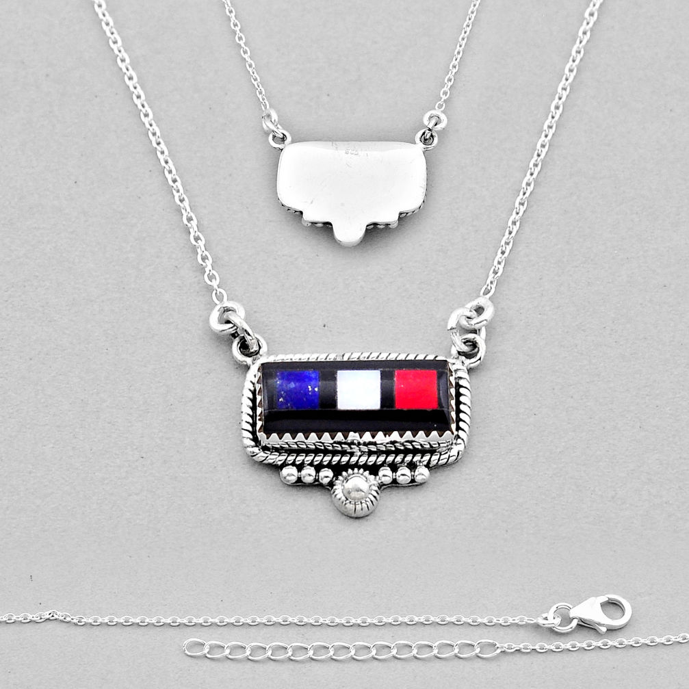 6.46cts back closed pink blue white strip opal baguette silver necklace n49194