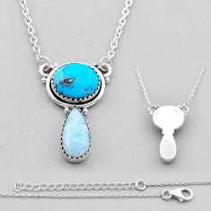 9.54cts back clsoed blue arizona mohave turquoise larimar silver necklace n49163