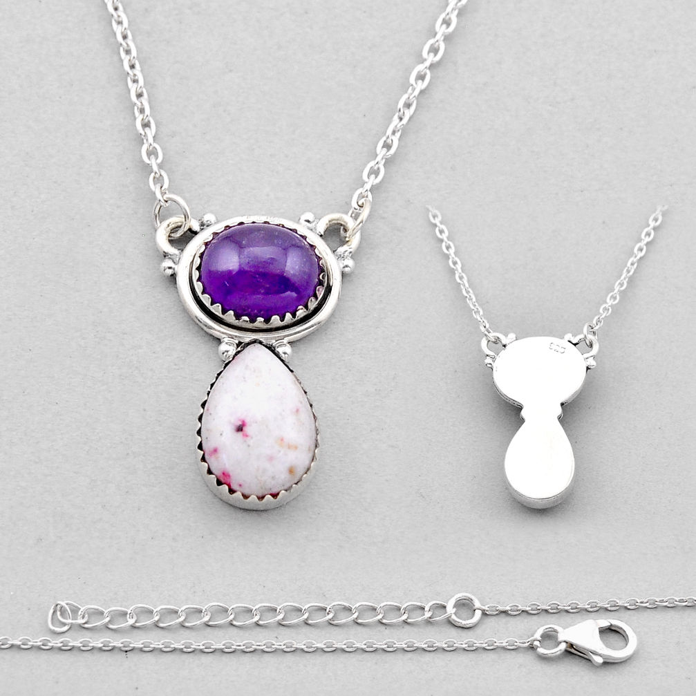 13.54cts back clsoed natural cinnabar spanish amethyst silver necklace n49177