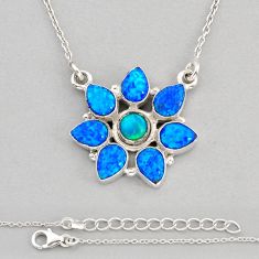 7.22cts blue australian opal (lab) 925 sterling silver necklace jewelry y80255