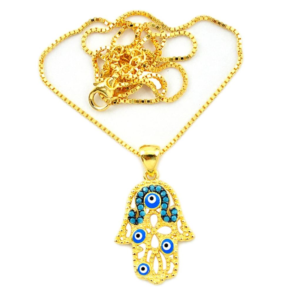 Blue evil eye talismans turquoise 925 silver 14k gold necklace c20503