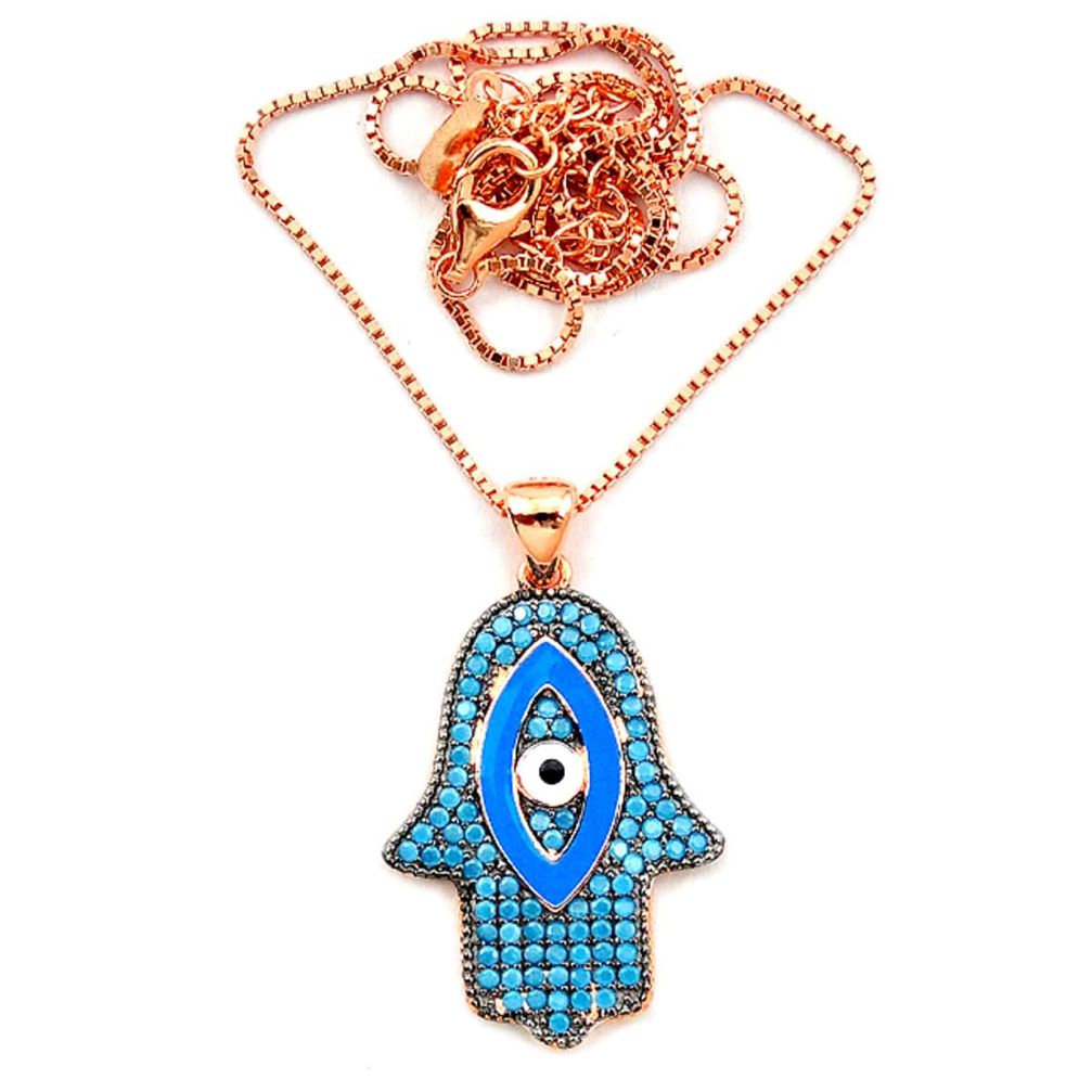 Blue evil eye talismans turquoise 925 silver 14k gold necklace c20530