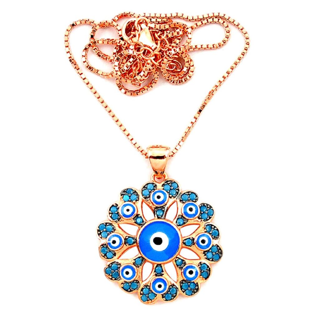 Blue evil eye talismans turquoise 925 silver 14k gold necklace c20539