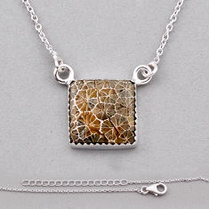 11.08cts brown fossil coral (agatized) petoskey stone 925 silver necklace n38178