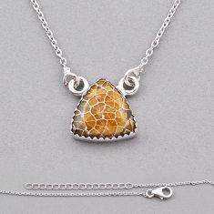 9.23cts brown fossil coral (agatized) petoskey stone 925 silver necklace n38180