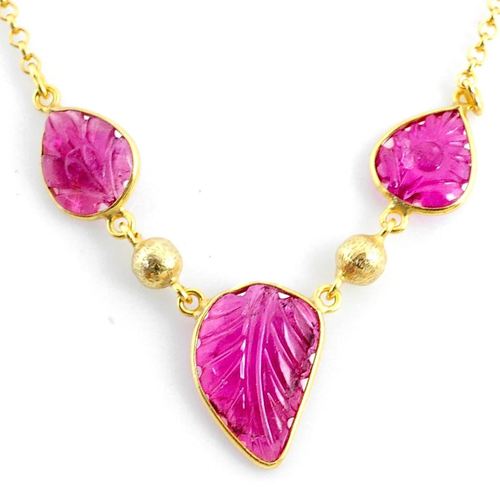 11.44cts carving natural watermelon tourmaline 14k gold collector necklace r71490