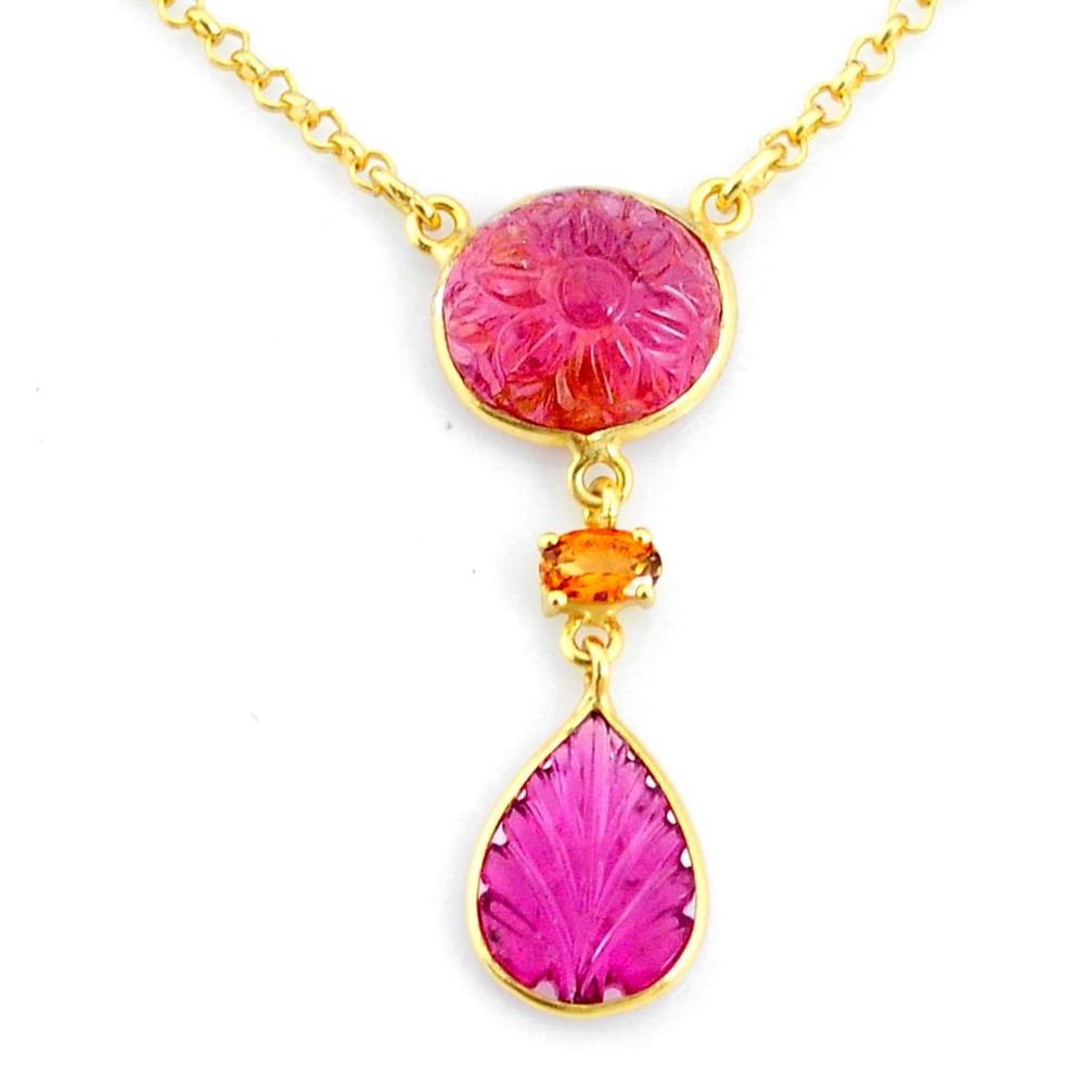 11.52cts carving natural watermelon tourmaline 14k gold collector necklace r71492