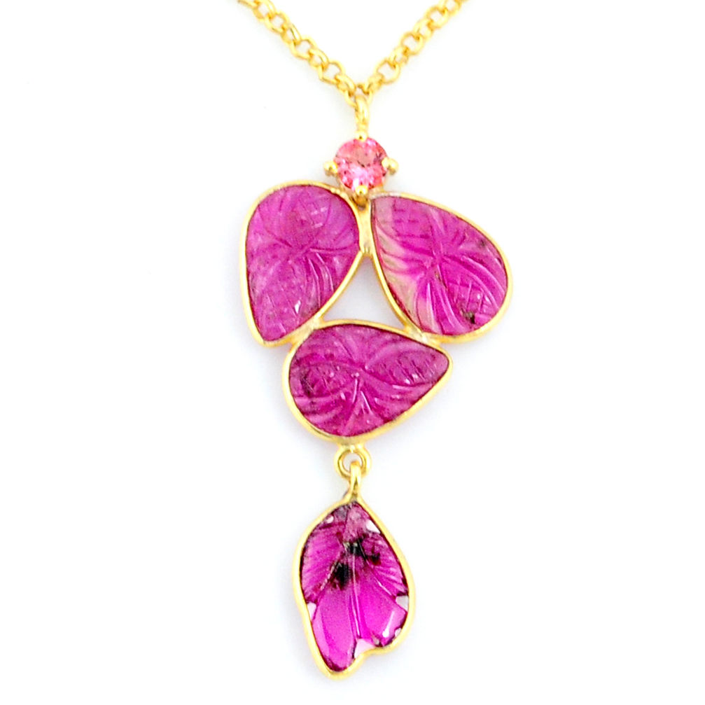 13.49cts carving natural watermelon tourmaline 14k gold collector necklace r71510
