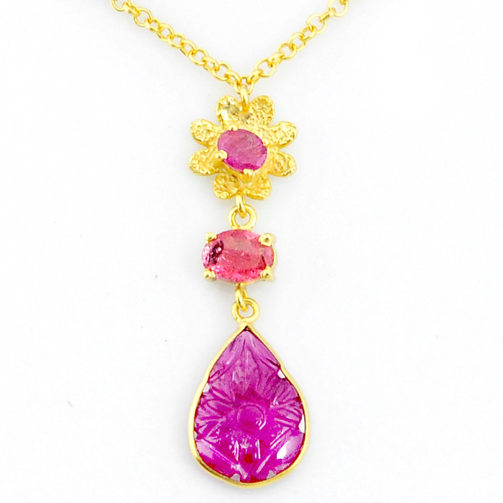 7.00cts carving natural watermelon tourmaline 14k gold collector necklace r71523