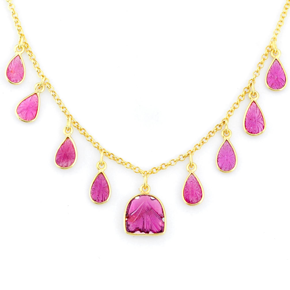 14.90cts carving natural watermelon tourmaline 14k gold collector necklace r71570