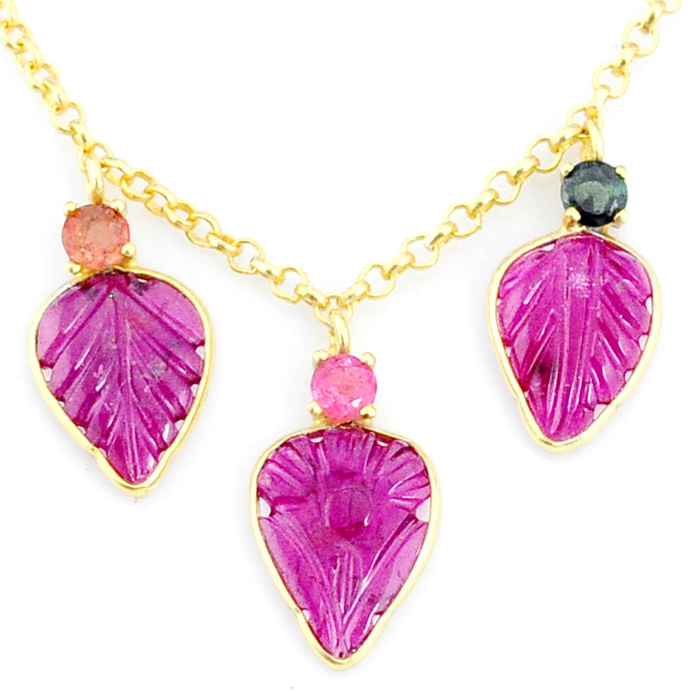 12.39cts carving natural watermelon tourmaline 14k gold collector necklace r71586