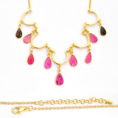 19.86cts carving natural watermelon tourmaline 925 silver gold necklace y2651