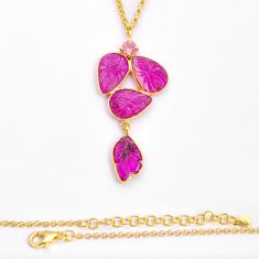 12.44cts carving natural watermelon tourmaline 925 silver gold necklace y2658