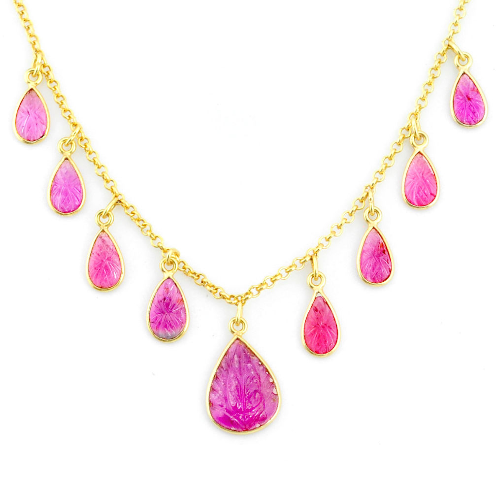 14.12cts carving natural watermelon tourmaline 14k gold collector necklace r71486