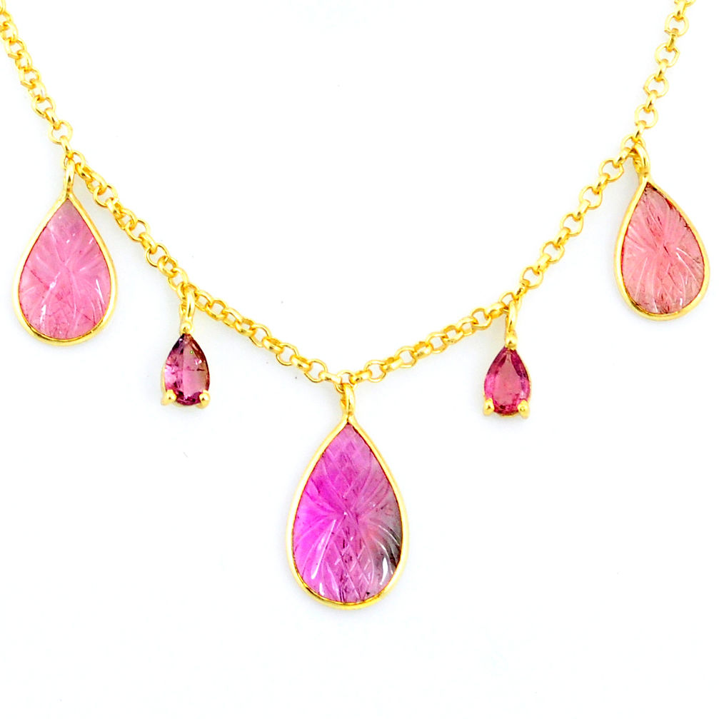 11.57cts carving natural watermelon tourmaline 14k gold collector necklace r71505
