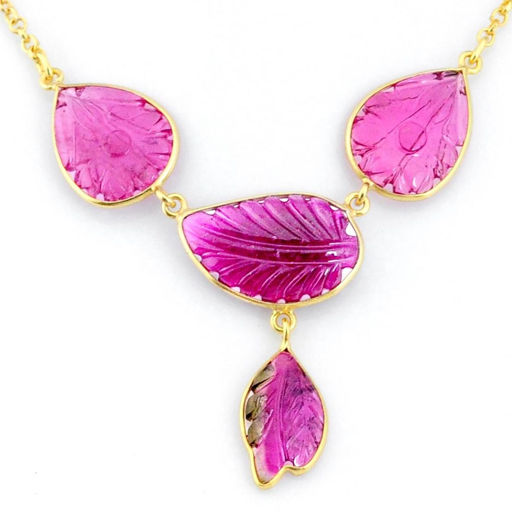 16.85cts carving natural watermelon tourmaline 14k gold collector necklace r71554