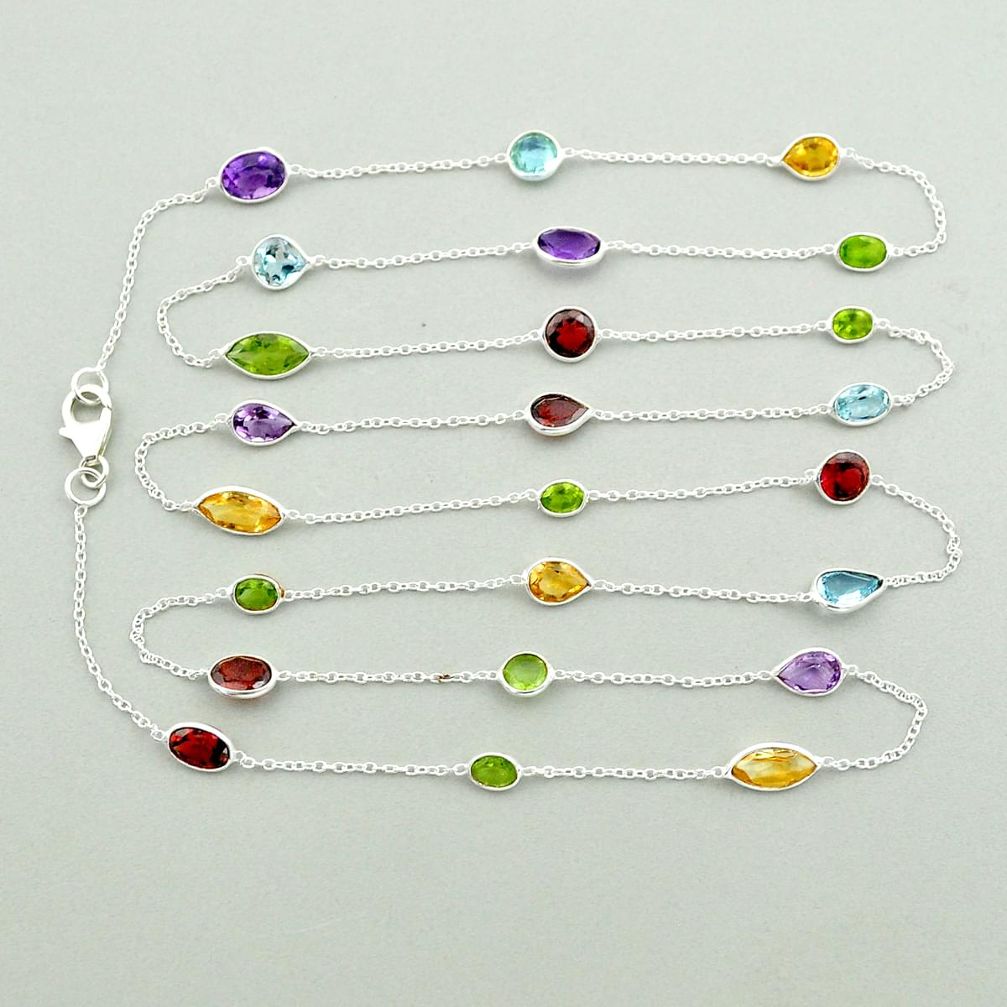 21.63cts chakra garnet amethyst citrine peridot silver chain necklace u23367