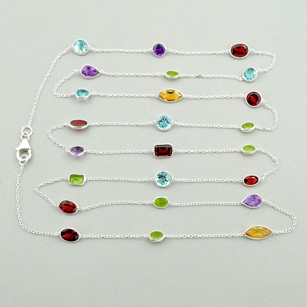 Chakra garnet amethyst citrine peridot topaz 925 silver chain necklace u23373