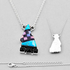 15.03cts checker blue pink black opal fancy onyx fancy silver necklace n53353