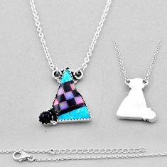 12.84cts checker blue pink black strip opal onyx 925 silver necklace n53356