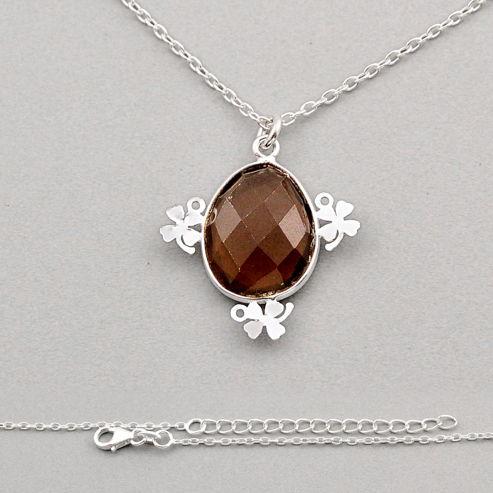 9.29cts checker cut brown smoky topaz oval 925 sterling silver necklace y94308