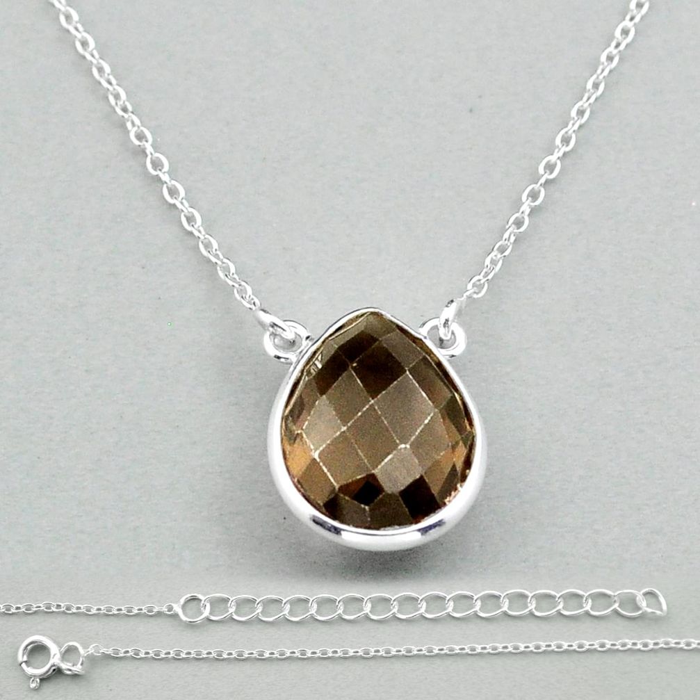 9.80cts checker cut brown smoky topaz pear 925 sterling silver necklace u11153