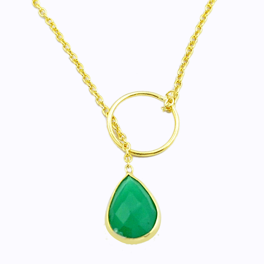 4.63cts checker cut green chalcedony 925 silver gold polished adjustable necklace u55955