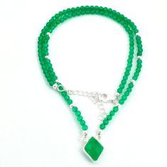 23.29cts checker cut green chalcedony quartz 925 silver beads necklace u30122