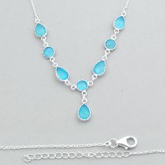 17.61cts checker cut natural aqua chalcedony 925 sterling silver necklace y14737