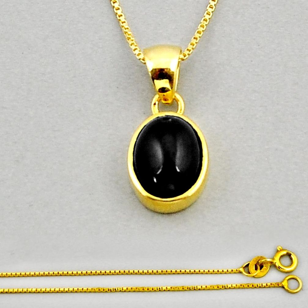 2.92cts checker cut natural black onyx oval 925 silver gold necklace y54534