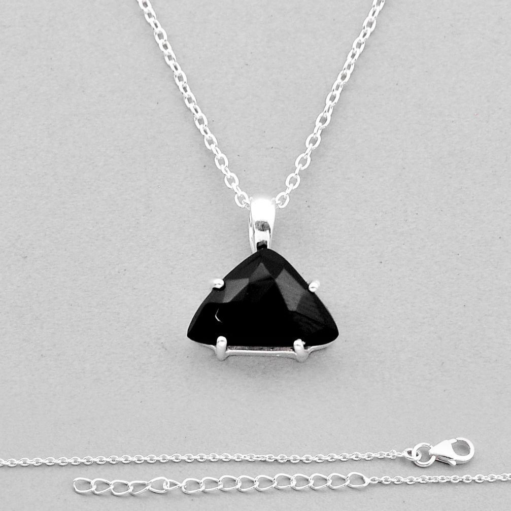 6.43cts checker cut natural black onyx trillion sterling silver necklace n49549