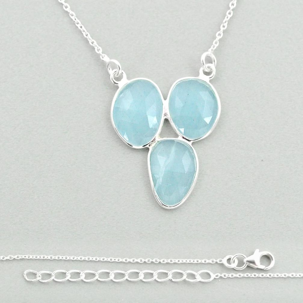 9.82cts checker cut natural blue aquamarine 925 sterling silver necklace u22670