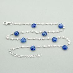 20.94cts checker cut natural blue iolite pearl 925 silver chain necklace u83098