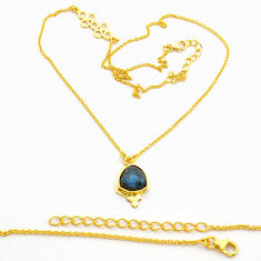 6.68cts checker cut natural blue labradorite 925 silver gold necklace y20074
