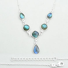 21.11cts checker cut natural blue labradorite 925 silver necklace jewelry u54359