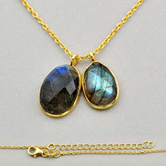 11.52cts checker cut natural blue labradorite fancy silver gold necklace y93006