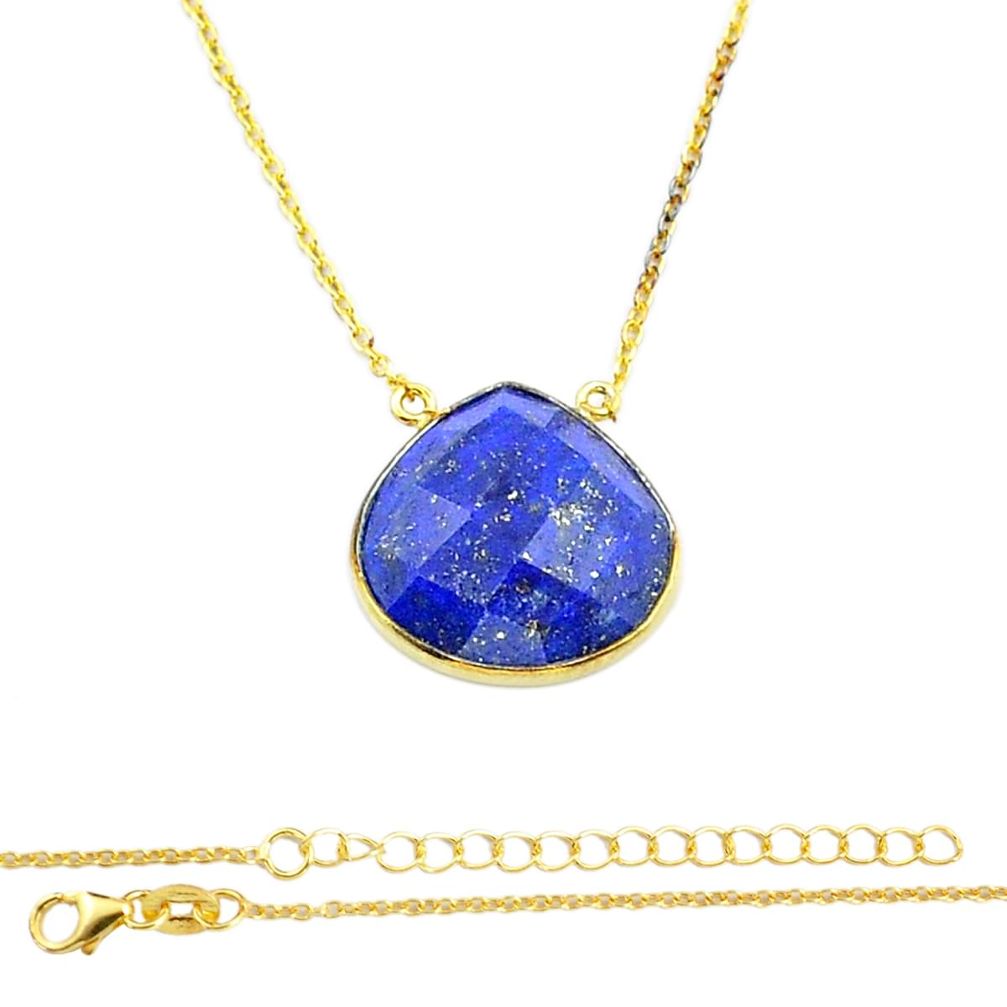 9.74cts checker cut natural blue lapis lazuli 925 silver gold polished necklace u55976