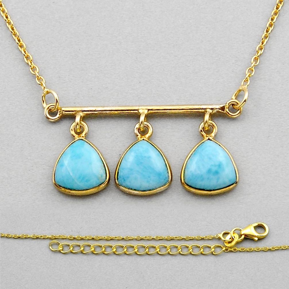 11.89cts checker cut natural blue larimar trillion silver gold necklace y89573